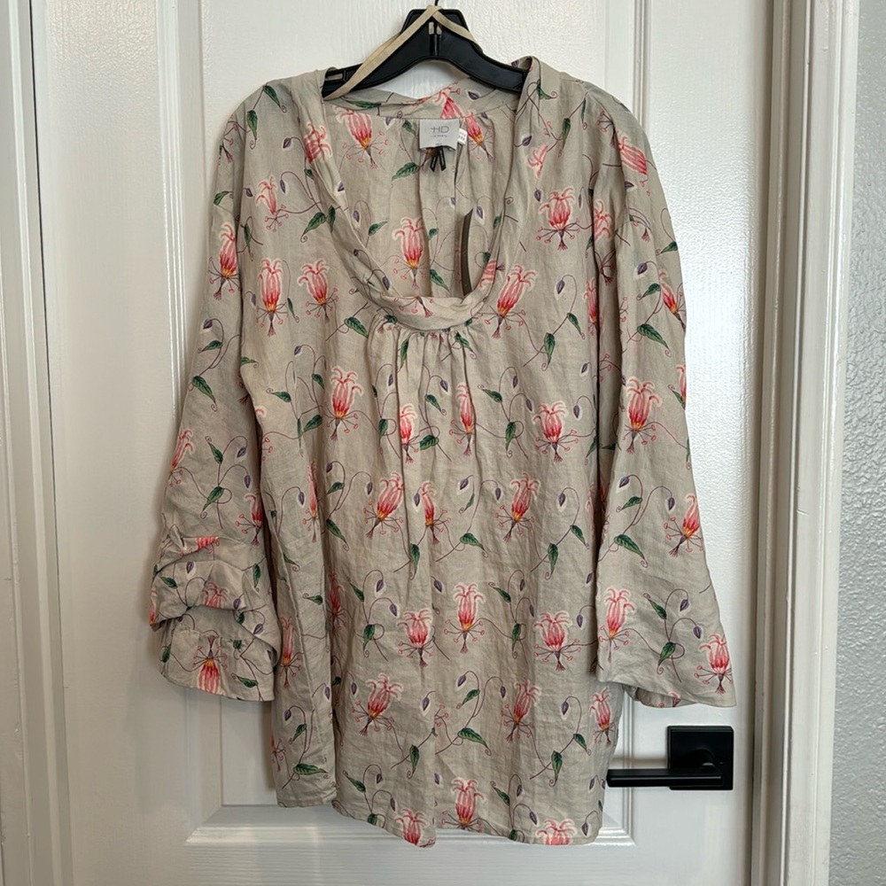 🎉🎉 SALE!! Anthropologie HD in Paris Ramie Linen Floral Blouse Shirt Top